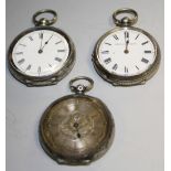 Watches - a late 19th century continental 935 silver open face pocket watch, ornate silver dial,