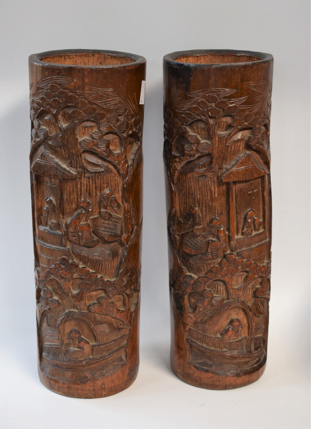 A pair of Chinese bamboo brush pots,