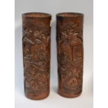 A pair of Chinese bamboo brush pots,