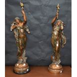 A pair spelter figures, draped maidens,