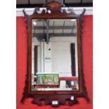 A George III style Edwardian mahogany mirror, inlaid shell motif,