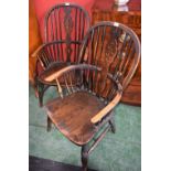 A pair of Country kitchen Windsor elbow chairs,