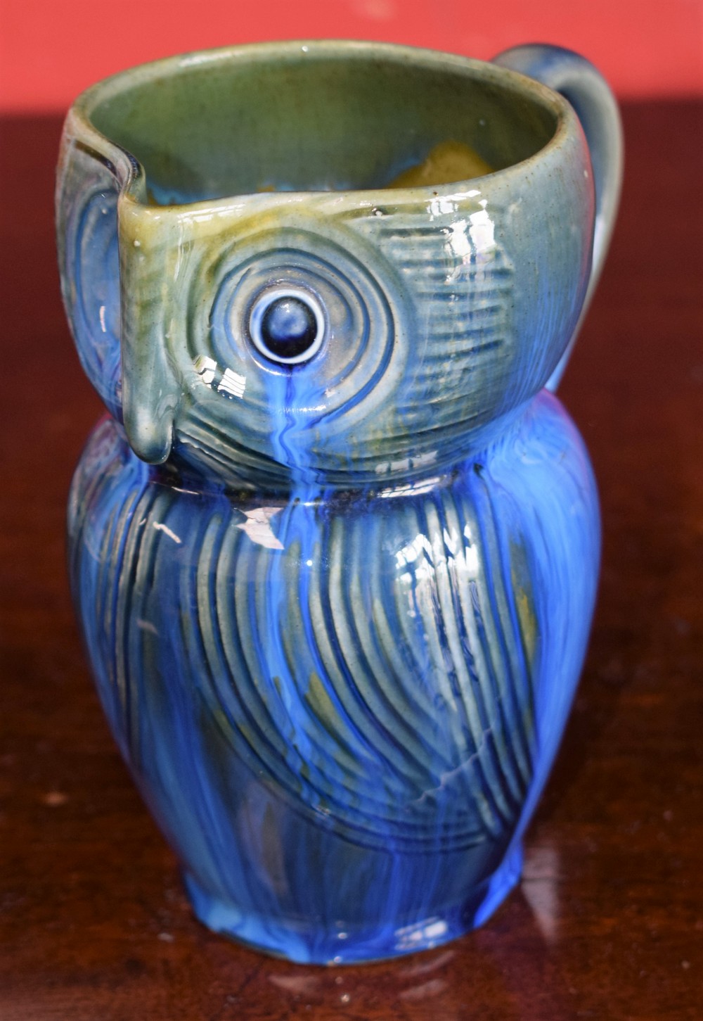 A Bourne Denby Danesby Ware Electric Blue pattern novelty Owl jug, sgraffito incised,