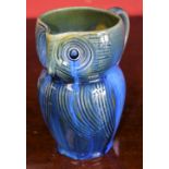 A Bourne Denby Danesby Ware Electric Blue pattern novelty Owl jug, sgraffito incised,