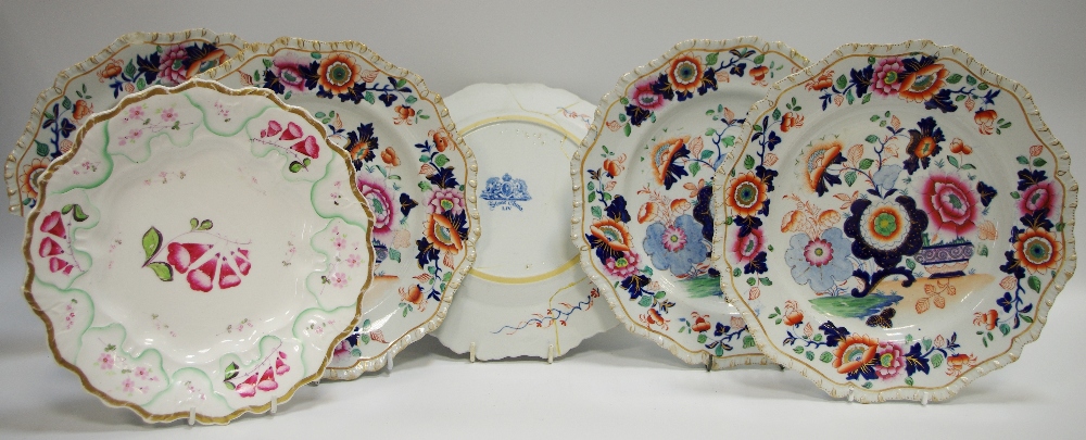 A set of six Mason Ironstone shaped circular plates,