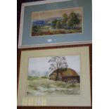 Valerie Bott, An Essex Barn, signed, watercolour; Campbell, Rural Walk, signed,