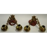 Two Victorian brass two branch wall sconces.