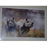 Paul Apps, by and after, Absolute Power, two rhinos, coloured print,