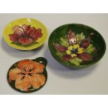 Moorcroft, including a Hibiscus pattern pedestal pin dish,