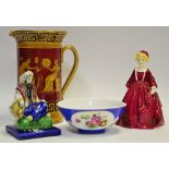 A Royal Doulton Greek Vase jug; A Royal Worcester figure, Grandmother's Dress, 3081,