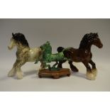 A Beswick Dapple Grey shire horse (af); another bay;