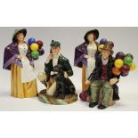 Royal Doulton figures including The Gamekeeper HN 2879 (2nd), Balloon Lady HN 2935, another,