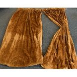 A pair of substantial country house russet velvet curtains, each curtain 300cm drop,