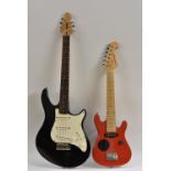 A Peavy Raptor Special electric guitar, gloss black finish with white pickguard, total length 93cm,