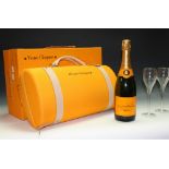 A Veuve Clicquot Champagne duet suite, 750ml bottle and pair of glasses,