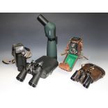 A pair Carl Zeiss binoculars, leather case; another pair; an Inpro Optigra monocular,