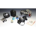 Cameras - a Pentax Asahi SLR camera, 55mm lens; another, similar, Spotmatic; filters, lenses,