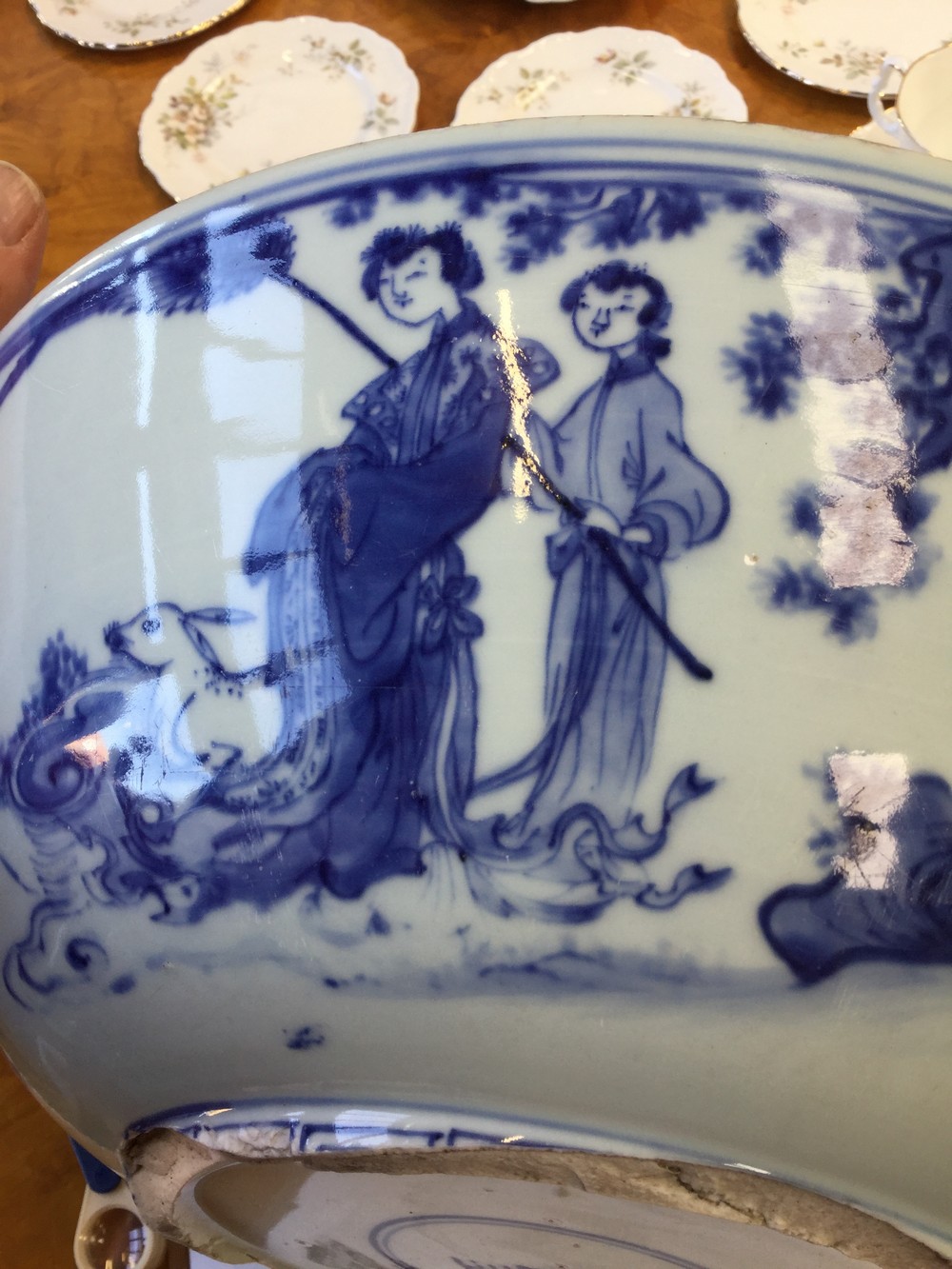 A large Chinese blue and white bowl, six character mark, - Image 4 of 9