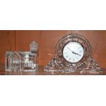 A Waterford Crystal mantel clock; a Waterford Crystal Lismore Village Church model,