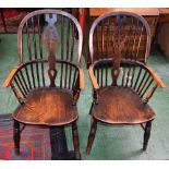 A pair of Country house Windsor elbow chairs,