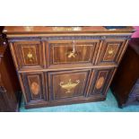 A Sheraton Revival marquetry secretaire side cabinet, in the manner of Edwards & Roberts,