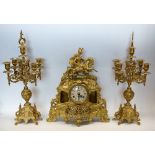 A contemporary gilt metal clock garniture,