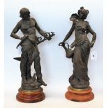 After Auguste Moreau, a pair of French spelter figures, Forgeron and Industrie,