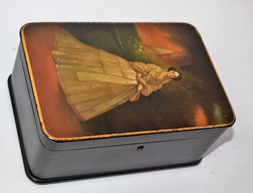 A 19th century Russian lacquer rounded rectangular box,