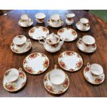 A Royal Albert Old Country Roses pattern tea set, for four, including tea pot, tea cups, saucers,