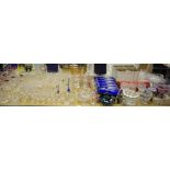 Glassware - a Harlequin set of coloured glass hock glasses; six Elizabeth crystal brandy balloons;