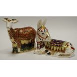 A Royal Crown Derby paperweight, Nanny Goat, Exclusive to the Visitors Centre gold stopper,