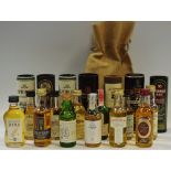Nineteen miniature whiskies including OBAN 14 year, Aberlour, Laphroaic, Bushmills, Highland Park,