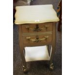 A modern silver painted bedside chest, serpentine top, two short drawers, shaped apron,