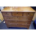 A George III mahogany chest, three short cock beaded drawers over three long ogee feet.