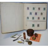 A Tartan ware string box and cover; a tartan ware egg; novelty cigar cutter;