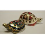 A Royal Crown Derby paperweight Terrapin, gold stopper, 1st quality, boxed; another Tortoise,