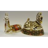 A Royal Crown Derby paperweight Collectors Guild Llama, gold stopper, 1st quality, boxed; another,