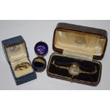 A ladies 9ct gold wristwatch; a 9ct gold,