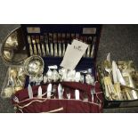 Plated ware - a canteen of Viners cutlery; other flatware including berry spoons; a bonbon dish.