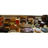 Boxes and objects - an oak desk calendar; oak biscuit barrels; musical jewellery boxes; book ends;