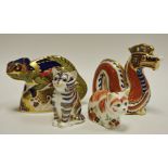A Royal Crown Derby paperweights including Dragon, gold stopper, 1st quality; Spice,