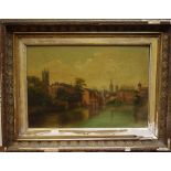 J.Roe Derby Town Scene oil on canvas framed.