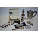 Silver & plate - a George III silver serving spoon; napkin ring; Edwardian silver evening purse;