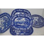 Victorian and later blue and white meat plates,