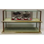 A pair of glass & wood display cases, plinth bases, 24(D) x 49(W) x 13.