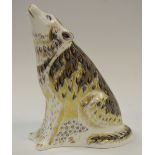 A Royal Crown Derby paperweight Signature Edition of 2500, Pre-Release Wolf , gold stopper,