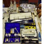 Plated ware - a set of Victorian plated fish servers; entree dish; sauce boats; flatware; etc.