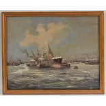 Continental School (mid 20th century) A Busy Harbour indistinctly signed, oil on canvas,
