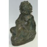 Continental School Sculpture Seated Child indistinctly signed, bronzed effect stone,