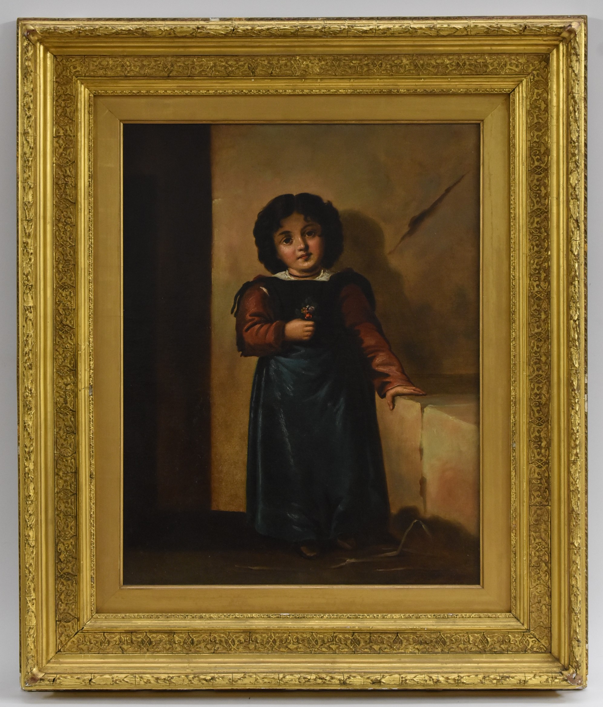 Continental School (19th century) Girl with a Flower signed, oil on canvas, 53cm x 41.